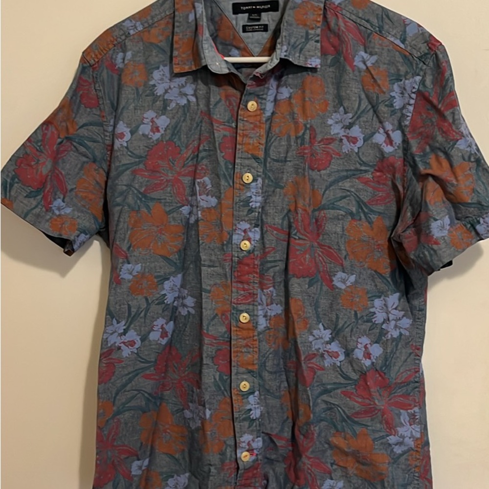 Tommy Hilfiger Gray and Orange Casual Button Down Shirt